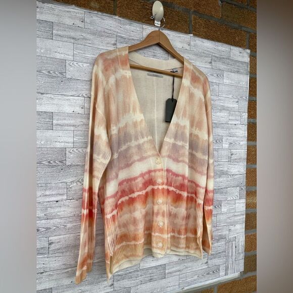 Allsaints Marea Tie Dye Cardigan Sweater Merino Wool Rainbow Cream New M - Picture 6 of 17